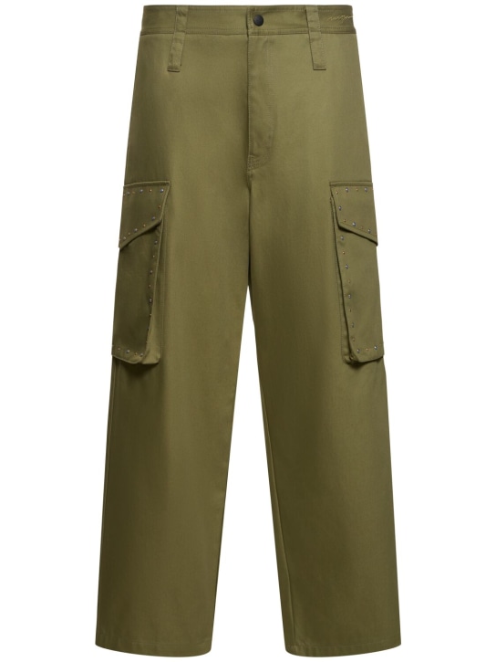 MSGM: Solid cotton gabardine pants - Olive Green - men_0 | Luisa Via Roma