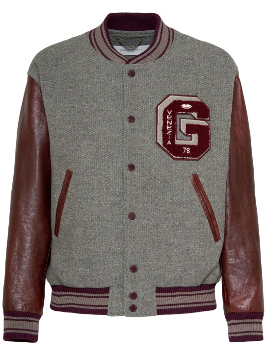 Golden Goose: Journey virgin wool bomber jacket - Grey/Wine - men_0 | Luisa Via Roma