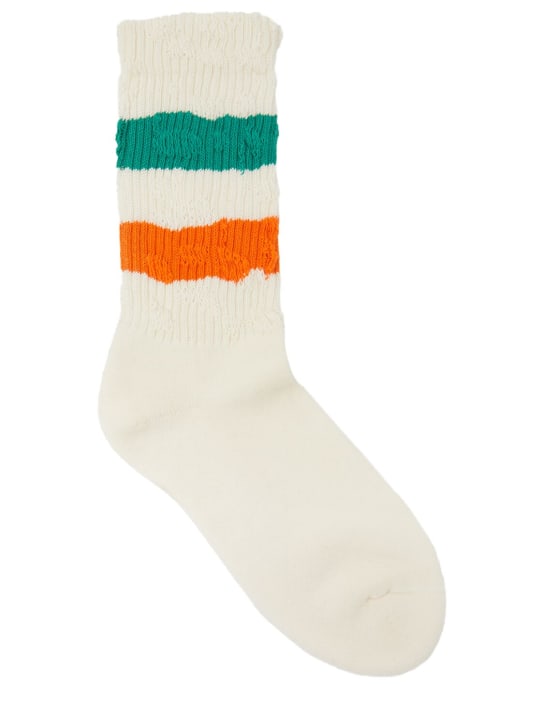 Golden Goose: Striped cotton blend ribbed socks - White/Multi - men_0 | Luisa Via Roma