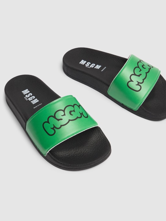 MSGM: Logo print rubber slide sandals - Green - kids-boys_1 | Luisa Via Roma
