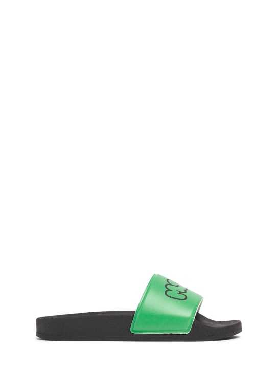 MSGM: Logo print rubber slide sandals - Green - kids-boys_0 | Luisa Via Roma