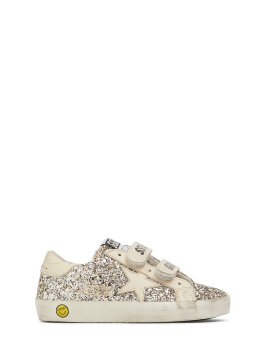 Golden Goose: Sneakers en cuir pailleté Old School - Platinum/Beige - kids-girls_0 | Luisa Via Roma