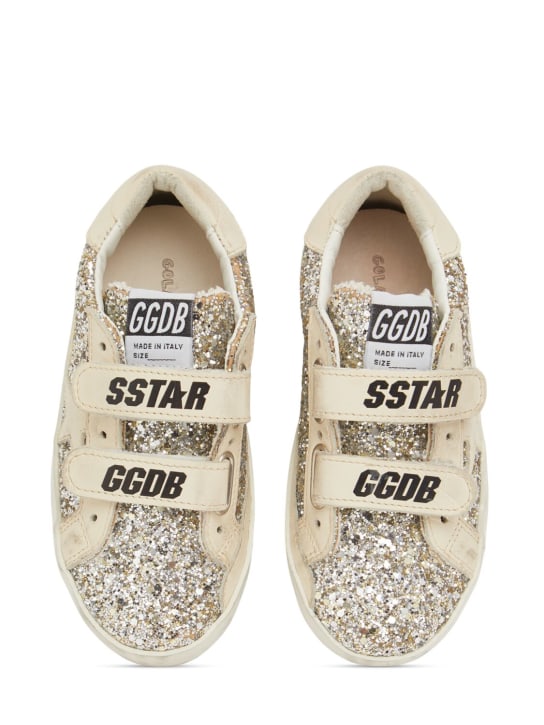 Golden Goose: Old School glitter leather sneakers - Platinum/Beige - kids-girls_1 | Luisa Via Roma