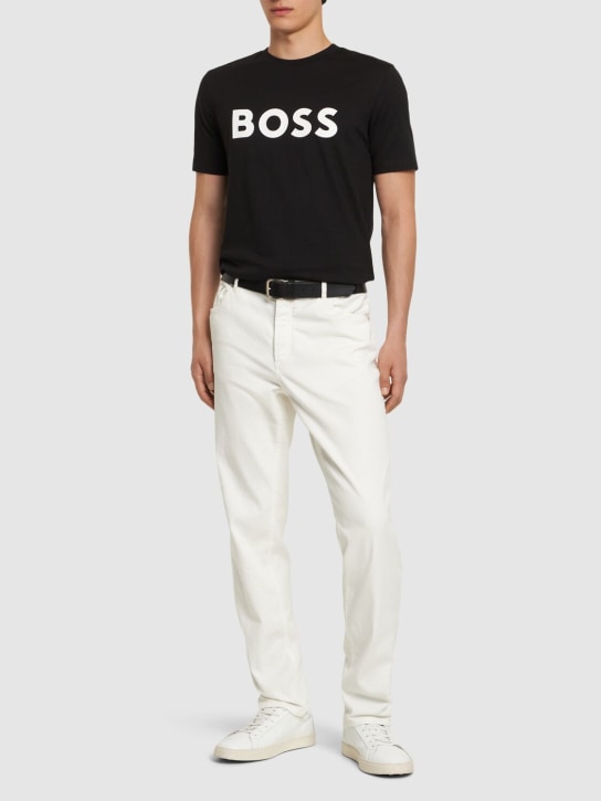 Boss: Tiburt 354 logo cotton t-shirt - Black - men_1 | Luisa Via Roma