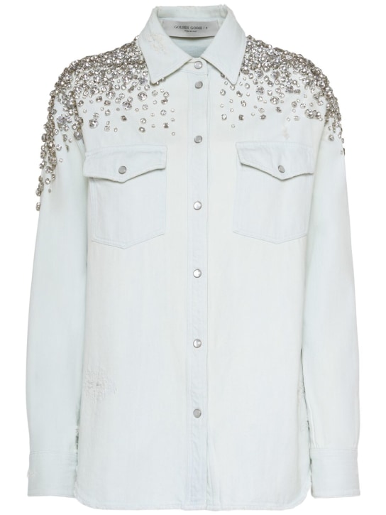 Golden Goose: Camisa de denim - Azul - women_0 | Luisa Via Roma