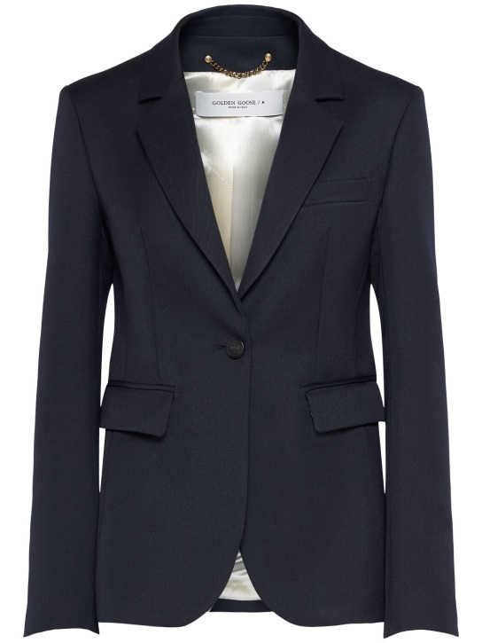 Golden Goose: Blazer monopetto Golden in lana - Blu Scuro - women_0 | Luisa Via Roma