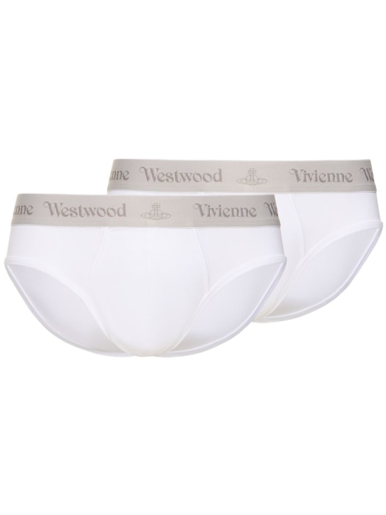 Vivienne Westwood: 3er-Pack Slips aus Stretch-Baumwolle - Weiß/Weiß - men_0 | Luisa Via Roma