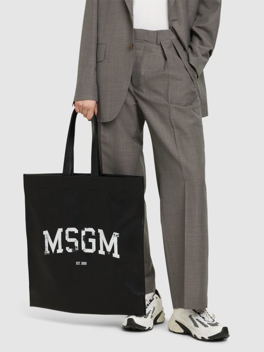 MSGM: Tote bag en simili-cuir à logo - Noir - women_1 | Luisa Via Roma