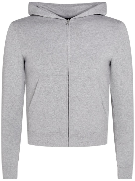 Balenciaga: Logo stretch cotton hoodie - Heather Grey - men_0 | Luisa Via Roma