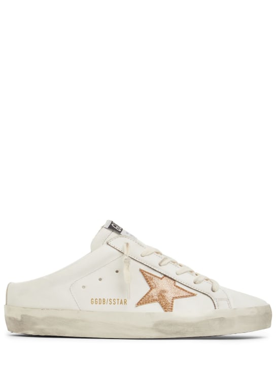 Golden Goose: 20mm Super-Star leather mule sneakers - White/Gold - women_0 | Luisa Via Roma