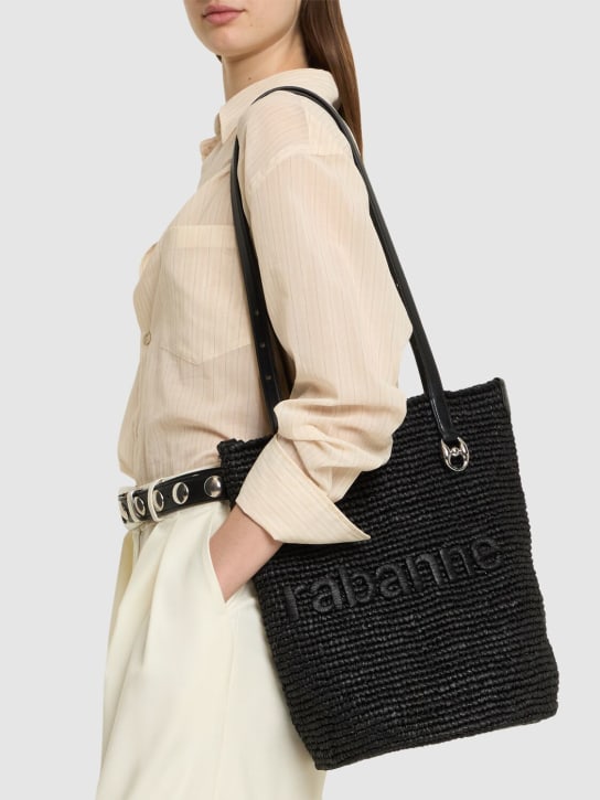Rabanne: Cabas raffia tote bag - Black - women_1 | Luisa Via Roma
