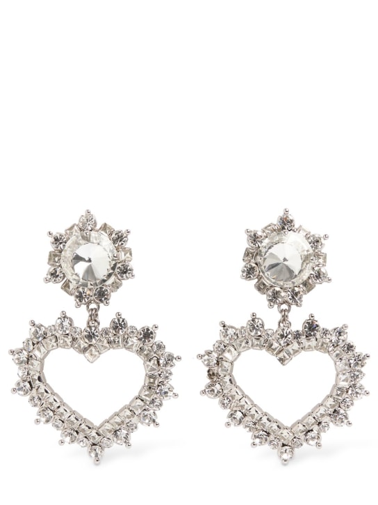 Alessandra Rich: Crystal heart earrings - Gümüş - women_0 | Luisa Via Roma
