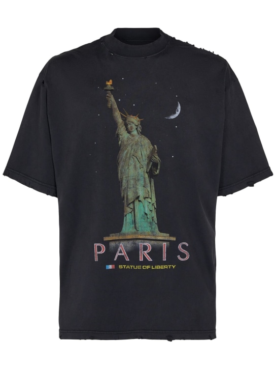 Balenciaga: Paris Liberty棉质T恤 - 水洗黑色 - men_0 | Luisa Via Roma