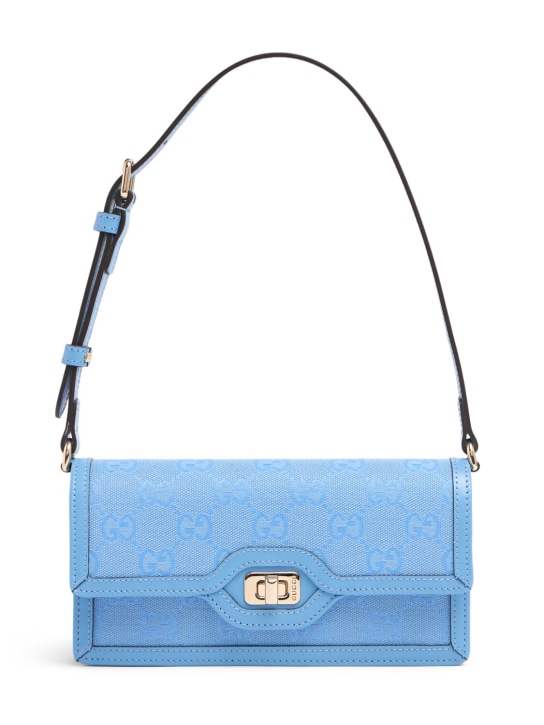 Gucci: Mini Luce leather & canvas shoulder bag - Mindful Azure - women_0 | Luisa Via Roma