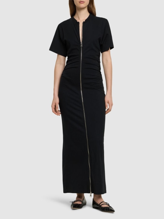 MSGM: Poplin short sleeve dress w/ zip - Black - women_1 | Luisa Via Roma