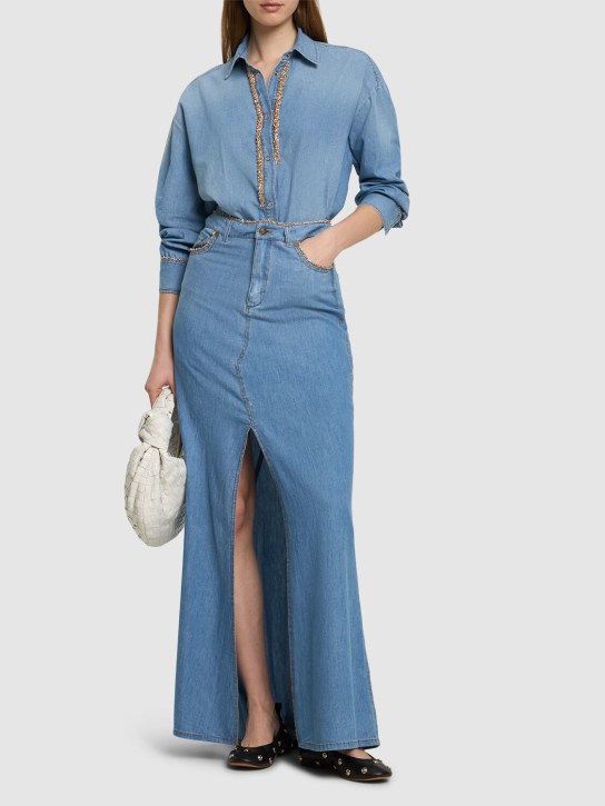 Ermanno Scervino: Cotton slit long skirt - Blue - women_1 | Luisa Via Roma