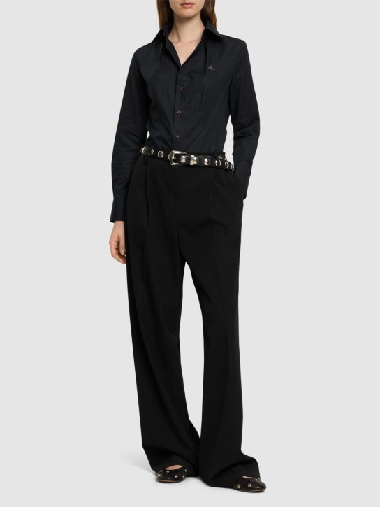 Vivienne Westwood: Toulouse cotton poplin shirt w/logo - Siyah - women_1 | Luisa Via Roma