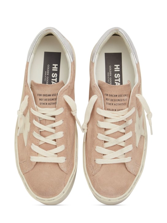 Golden Goose: 30毫米Hi Star麂皮运动鞋 - 粉色/米黄色 - women_4 | Luisa Via Roma