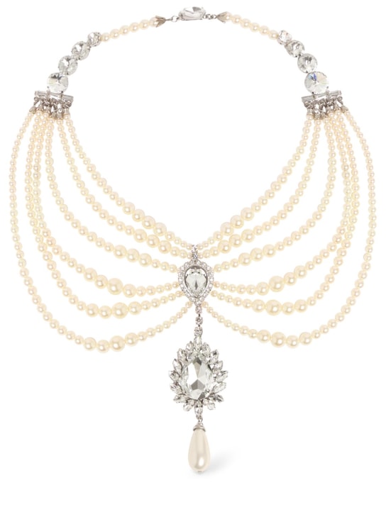 Alessandra Rich: Faux pearl w/ crystal collar necklace - Crystal/White - women_0 | Luisa Via Roma