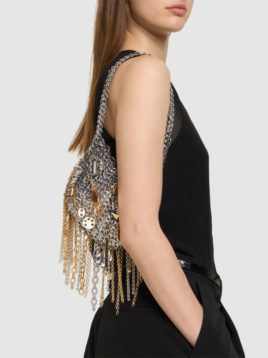Rabanne: Metallic fringes shoulder bag - Gümüş - women_1 | Luisa Via Roma