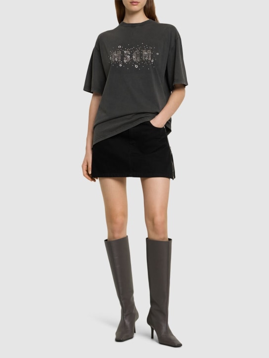 MSGM: 装饰棉质平纹针织logo T恤 - 黑色 - women_1 | Luisa Via Roma