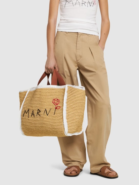 Marni: Medium raffia effect shopping bag - women_1 | Luisa Via Roma