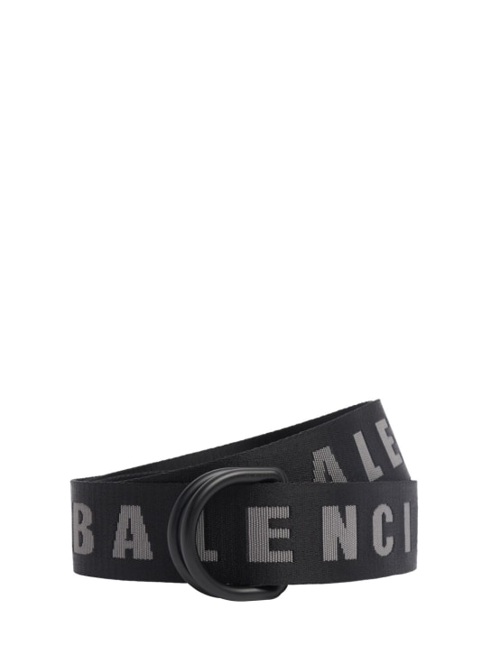 Balenciaga: D ring ナイロンベルト 4cm - ブラック/ダークグレー - men_0 | Luisa Via Roma