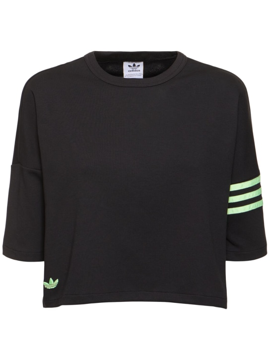 adidas Originals: T-Shirt aus Baumwolle mit 3 Streifen - Schwarz - women_0 | Luisa Via Roma
