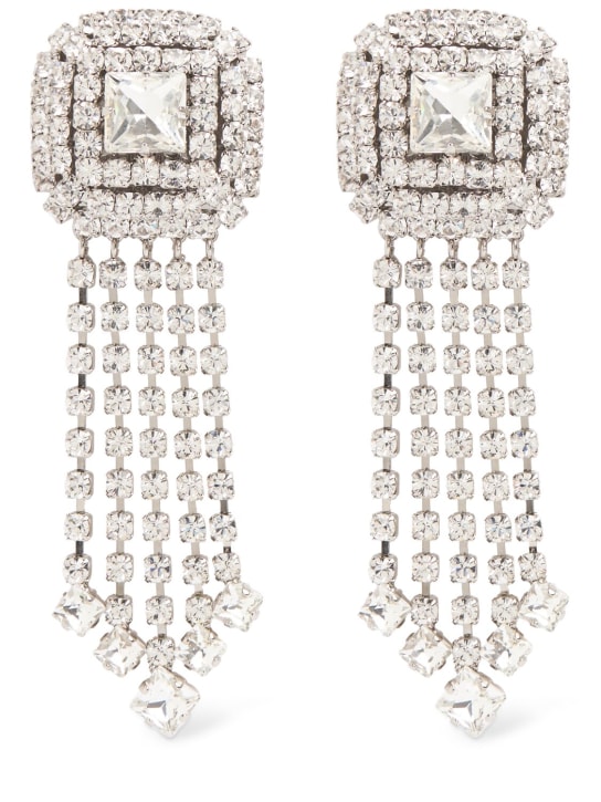 Alessandra Rich: Square crystal earrings w/ fringes - Silver - women_0 | Luisa Via Roma