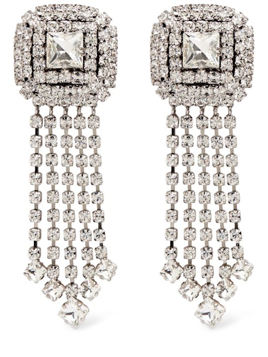 Alessandra Rich: Square crystal earrings w/ fringes - women_0 | Luisa Via Roma