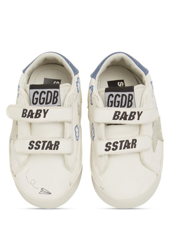 Golden Goose: Chaussures premiers pas en cuir Baby School - Blanc/Bleu - kids-boys_1 | Luisa Via Roma