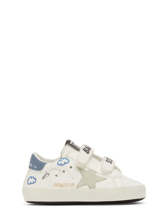 Golden Goose: Baby School leather pre-walker shoes - White/Blue - kids-boys_0 | Luisa Via Roma