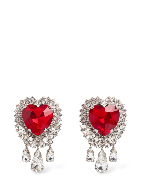 Alessandra Rich: Crystal heart earrings w/ drops - Red-crystal - women_0 | Luisa Via Roma