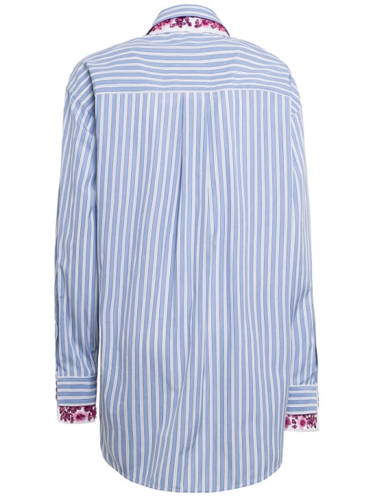 Des Phemmes: Camicia gessata oversize in popeline di cotone - Blu/Bianco - women_1 | Luisa Via Roma