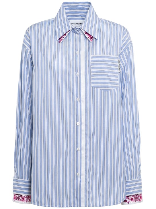 Des Phemmes: Oversize pinstripe cotton poplin shirt - Mavi/Beyaz - women_0 | Luisa Via Roma