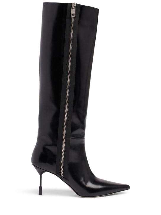 MSGM: 75mm Tr leather tall boots - Black - women_0 | Luisa Via Roma