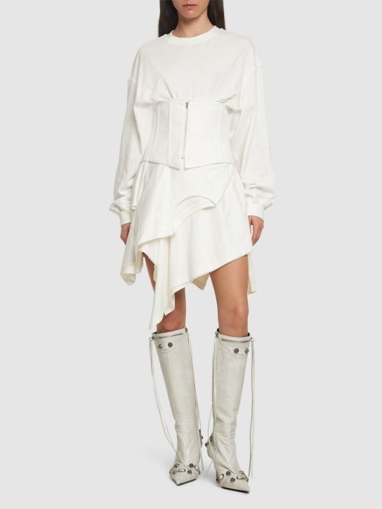 Acne Studios: Robe asymétrique en coton mélangé détail corset - Blanc - women_1 | Luisa Via Roma