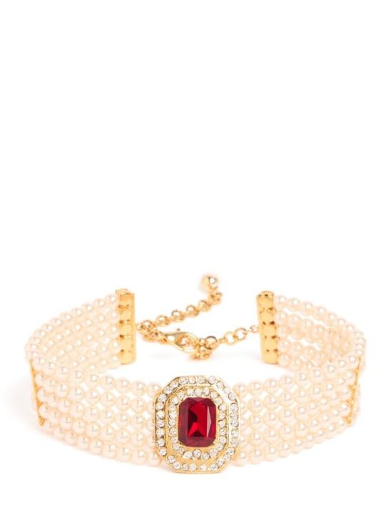 Alessandra Rich: Gargantilla con perlas sintéticas y cristales - Pearl Red - women_0 | Luisa Via Roma