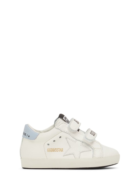 Golden Goose: Baby School レザーベビーシューズ - ホワイト/ブルー - kids-boys_0 | Luisa Via Roma