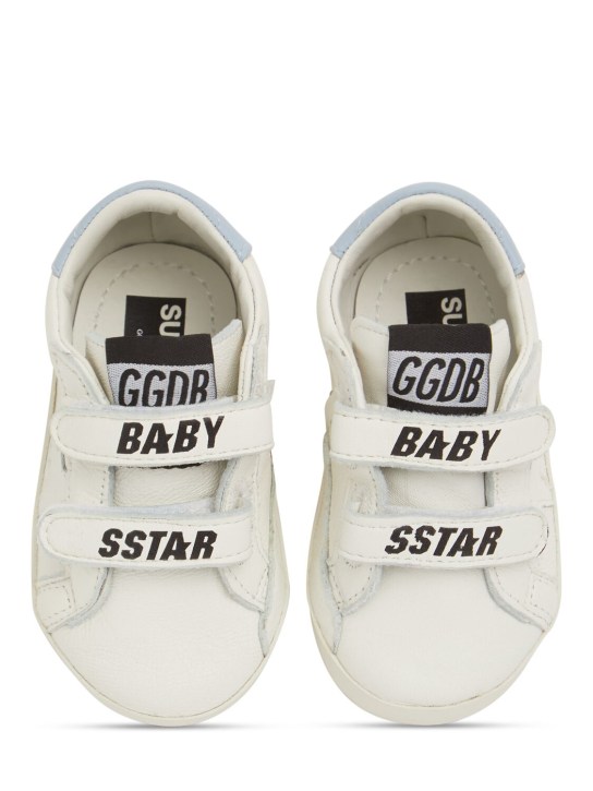 Golden Goose: Baby School レザーベビーシューズ - ホワイト/ブルー - kids-boys_1 | Luisa Via Roma