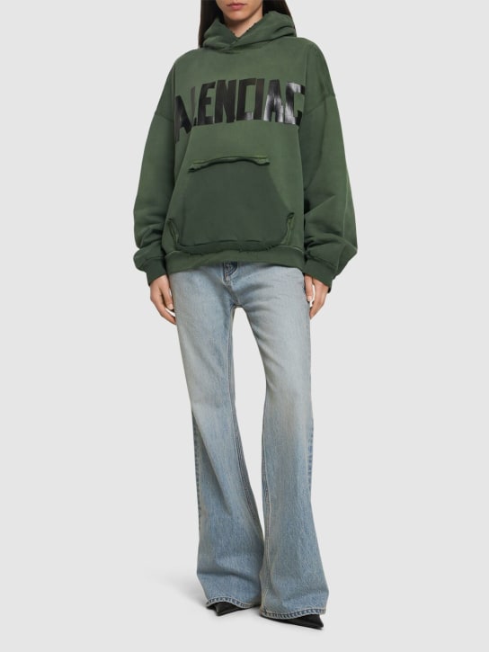 Balenciaga: Logo gaffer type vintage cotton hoodie - Koyu Yeşil - women_1 | Luisa Via Roma