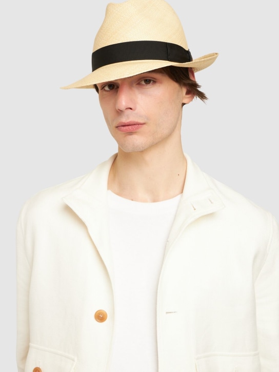 Borsalino: Federico 6cm brim straw Panama hat - Natural/Black - men_1 | Luisa Via Roma