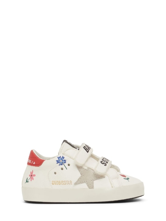 Golden Goose: Chaussures premiers pas en cuir Baby School - Blanc/Rouge - kids-boys_0 | Luisa Via Roma