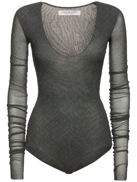 Philosophy Di Lorenzo Serafini: Stretch tulle bodysuit - Grey - women_0 | Luisa Via Roma
