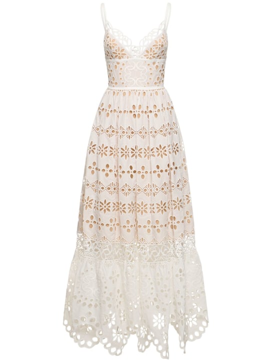 Elie Saab: Embroidered cotton & silk long dress - White - women_0 | Luisa Via Roma