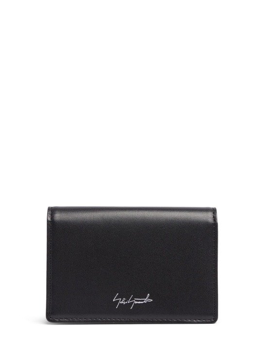 Yohji Yamamoto: Gusseted leather business card case - 블랙 - men_0 | Luisa Via Roma