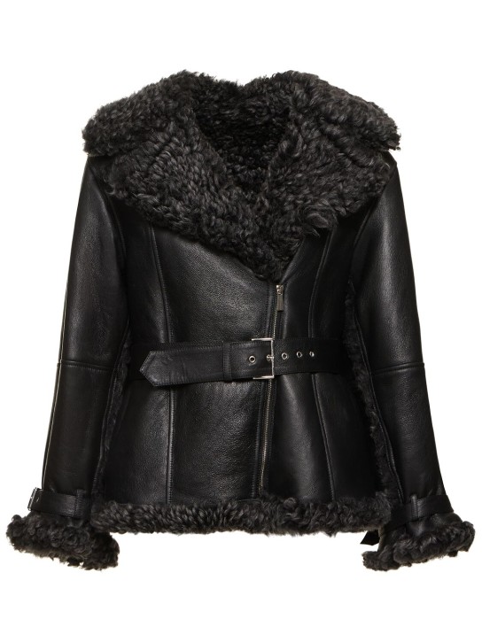 Alberta Ferretti: Reversible shearling belted jacket - Black - women_0 | Luisa Via Roma