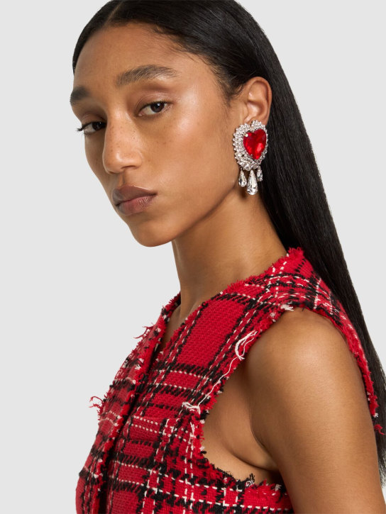 Alessandra Rich: Crystal heart earrings w/ drops - Red-crystal - women_1 | Luisa Via Roma