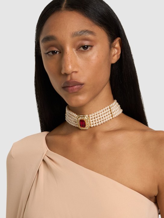 Alessandra Rich: Faux pearl & crystal choker - Pearl Red - women_1 | Luisa Via Roma