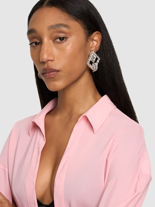 Alessandra Rich: Crystal square earrings - Gümüş - women_1 | Luisa Via Roma